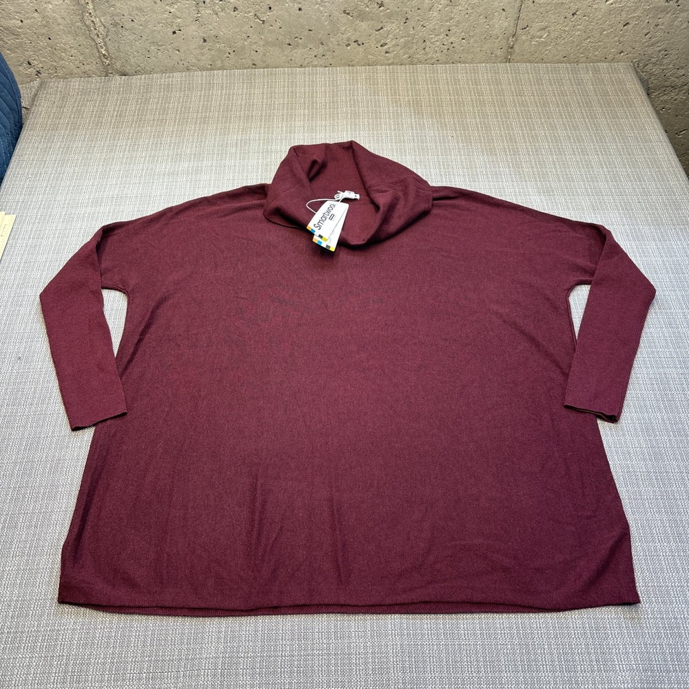 New Smartwool Edgewood Poncho Sweater Womens Small Black‎ Cherry Wool Blend